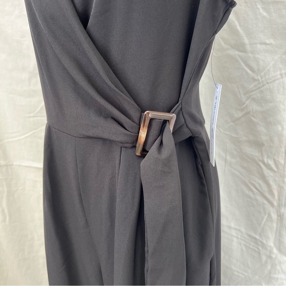 NWT Emma & Michele black wrap sleeveless belted romper. - Picture 3 of 11